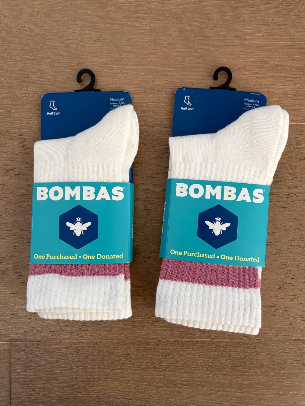 NEW Bombas 2 pairs stripe half calf socks medium
